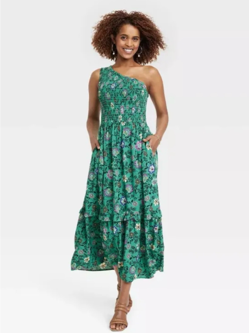 Knox Rose One-Shoulder Green Floral Maxi Dress